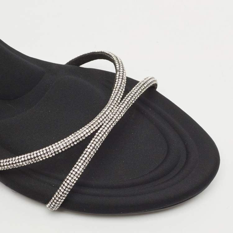 Pre Owned Alexander Wang Black Suede Crystal Embellished Dahlia Slide Sandals Size 37