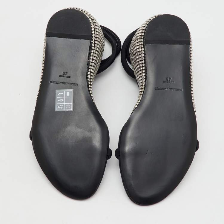 Pre Owned Alexander Wang Dahlia Black Satin Crystal Ankle Strap Wedge Sandals Size 37