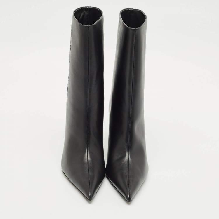 Pre Owned Alexander Wang Black Leather Delphine Pointed Toe Mid Calf Boots Size 39