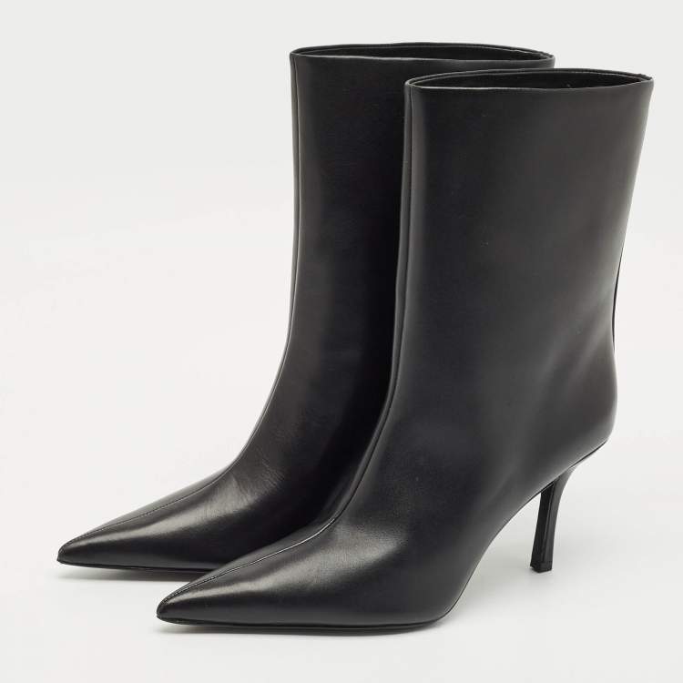 Pre Owned Alexander Wang Black Leather Delphine Pointed Toe Mid Calf Boots Size 39
