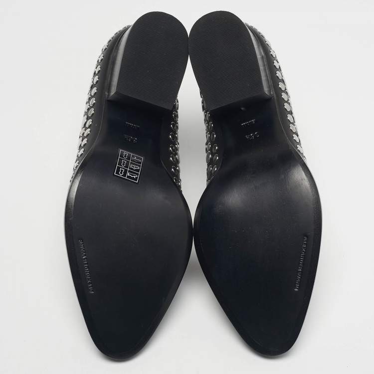 Pre Owned Alexander Wang Black Leather Studded Kori Ankle Boots Size 36.5