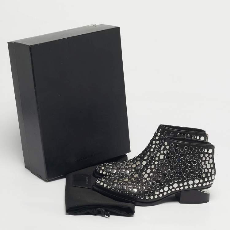Pre Owned Alexander Wang Black Leather Studded Kori Ankle Boots Size 36.5