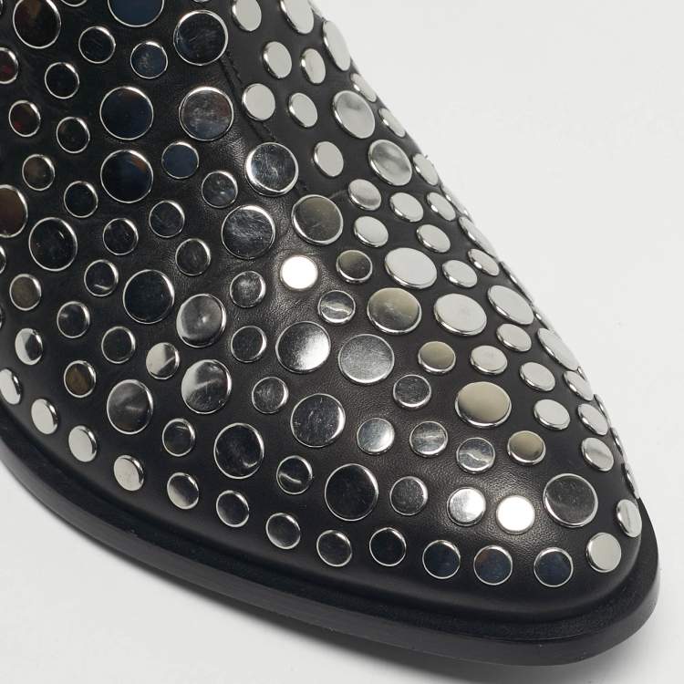 Pre Owned Alexander Wang Black Leather Studded Kori Ankle Boots Size 36.5