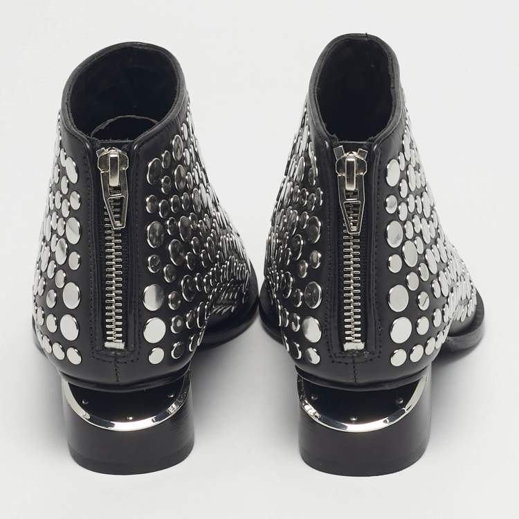 Pre Owned Alexander Wang Black Leather Studded Kori Ankle Boots Size 36.5