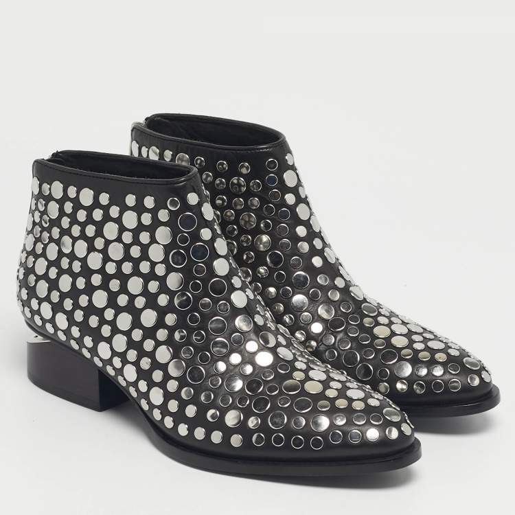 Pre Owned Alexander Wang Black Leather Studded Kori Ankle Boots Size 36.5