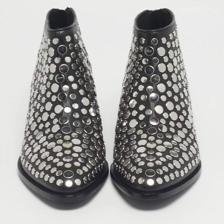Pre Owned Alexander Wang Black Leather Studded Kori Ankle Boots Size 36.5