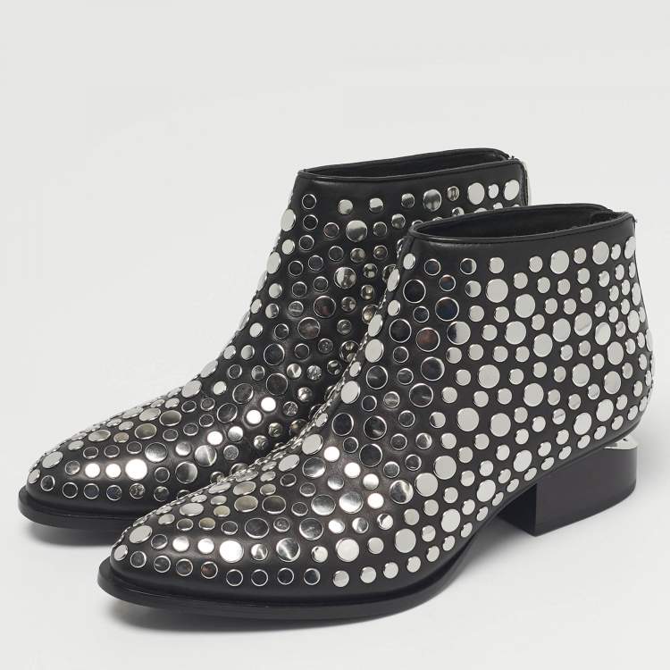 Pre Owned Alexander Wang Black Leather Studded Kori Ankle Boots Size 36.5