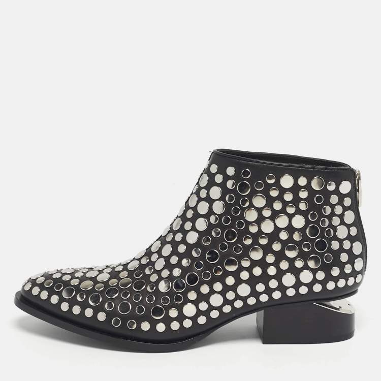 Pre Owned Alexander Wang Black Leather Studded Kori Ankle Boots Size 36.5