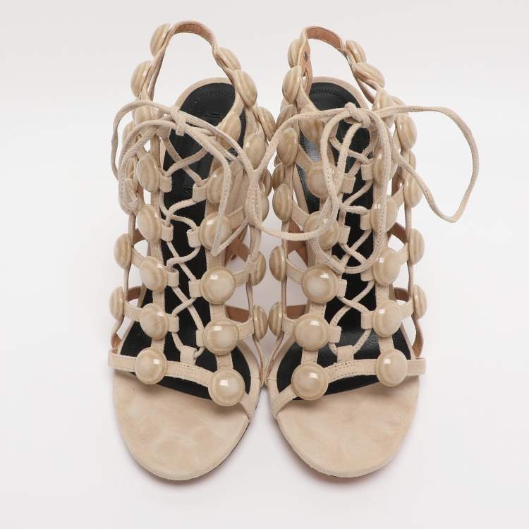 Pre Owned Alexander Wang Beige Suede Rubies Cage Sandals Size 38