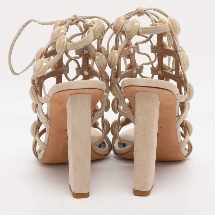 Pre Owned Alexander Wang Beige Suede Rubies Cage Sandals Size 38