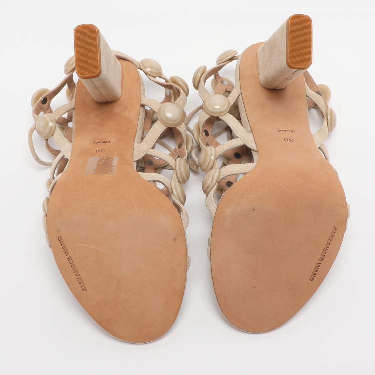 Pre Owned Alexander Wang Beige Suede Rubies Cage Sandals Size 38