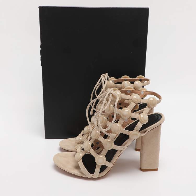 Pre Owned Alexander Wang Beige Suede Rubies Cage Sandals Size 38
