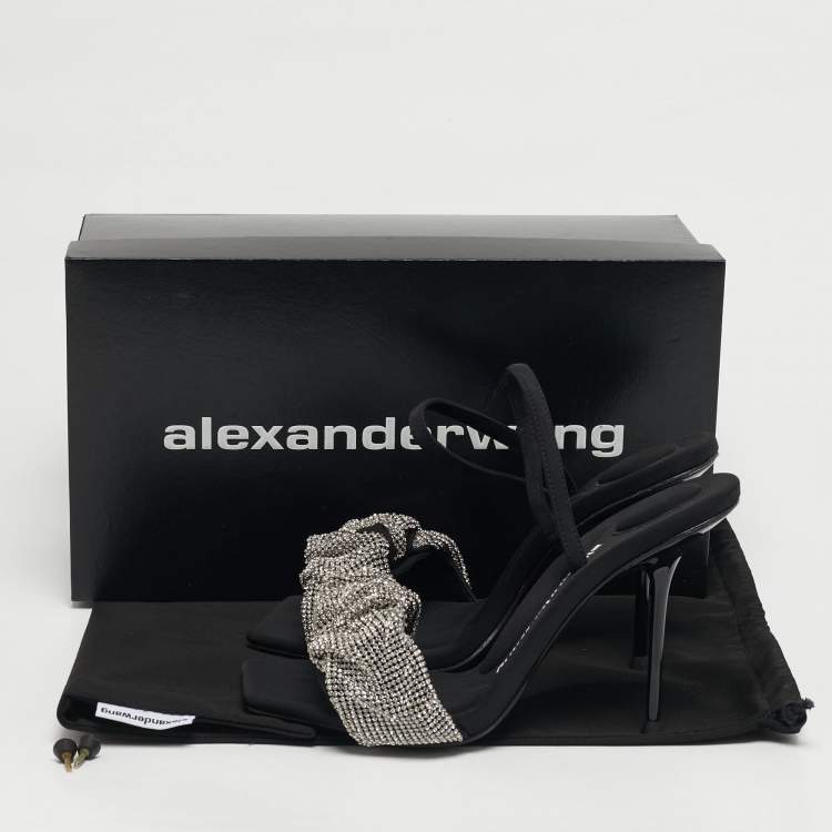 Pre Owned Alexander Wang Julie Size 37 Black Fabric Crystal Embellished Ankle Strap Sandals