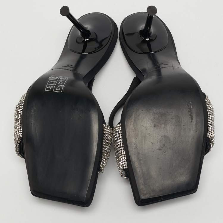 Pre Owned Alexander Wang Julie Size 37 Black Fabric Crystal Embellished Ankle Strap Sandals