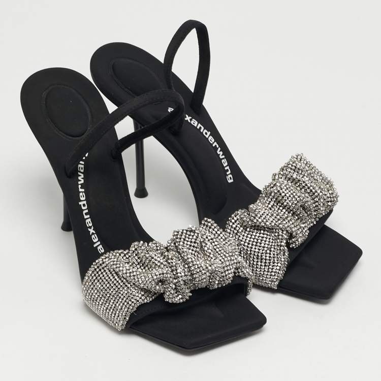 Pre Owned Alexander Wang Julie Size 37 Black Fabric Crystal Embellished Ankle Strap Sandals