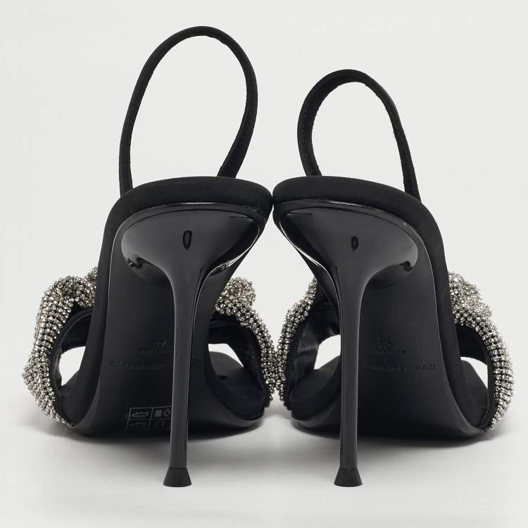 Pre Owned Alexander Wang Julie Size 37 Black Fabric Crystal Embellished Ankle Strap Sandals