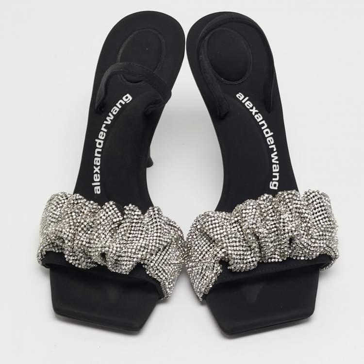 Pre Owned Alexander Wang Julie Size 37 Black Fabric Crystal Embellished Ankle Strap Sandals