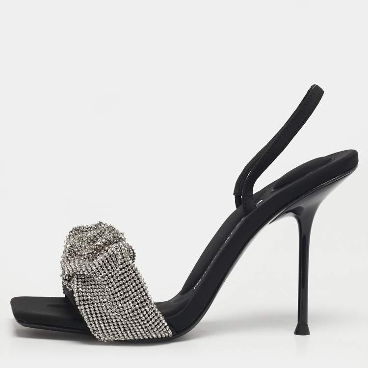 Pre Owned Alexander Wang Julie Size 37 Black Fabric Crystal Embellished Ankle Strap Sandals