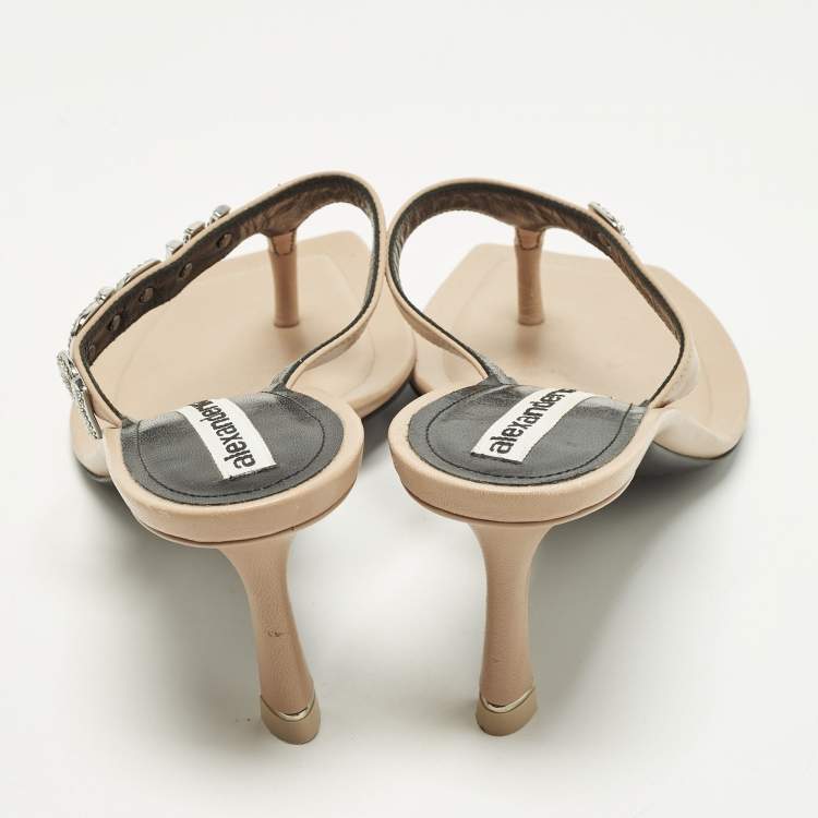 Pre Owned Alexander Wang ivy 65 Size 37 Beige Leather Thong Sandals