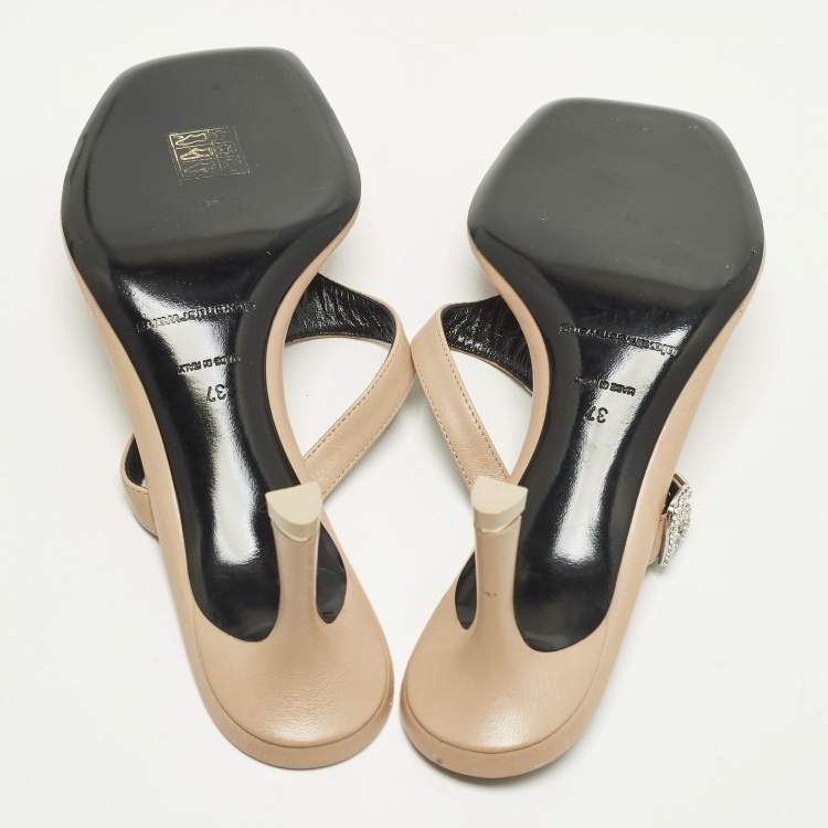 Pre Owned Alexander Wang ivy 65 Size 37 Beige Leather Thong Sandals