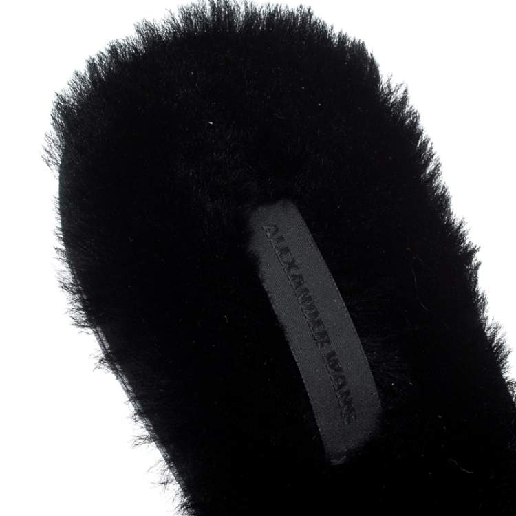 Pre Owned Alexander Wang Black Studded Fur Amelia Shearling Lined Flat Slides Size 41