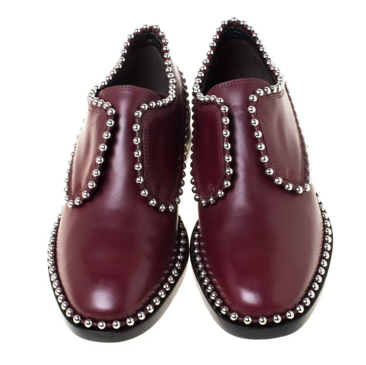 Pre Owned Alexander Wang Burgundy Leather Stud Trim Brogues Loafers Size 38.5