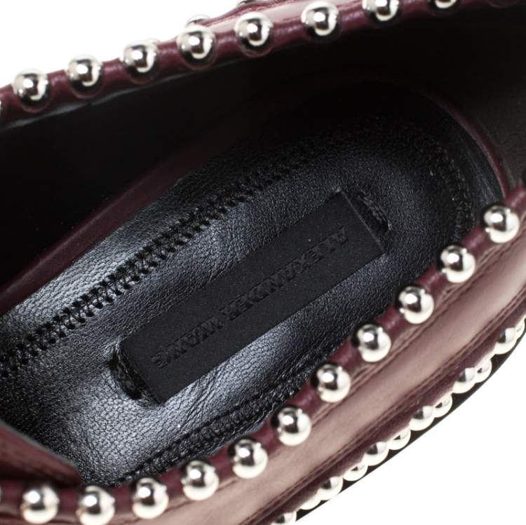 Pre Owned Alexander Wang Burgundy Leather Stud Trim Brogues Loafers Size 38.5