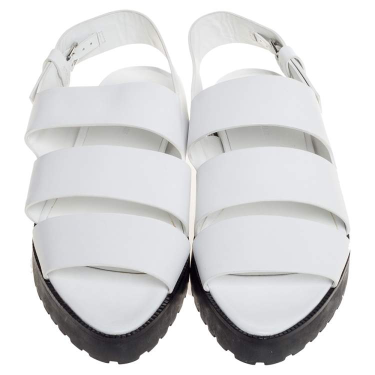 Pre Owned Alexander Wang White Leather Slingback Flat Sandals Size 38