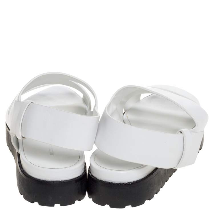 Pre Owned Alexander Wang White Leather Slingback Flat Sandals Size 38