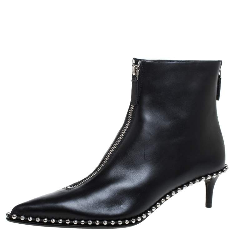 black studded pointed ankle boots