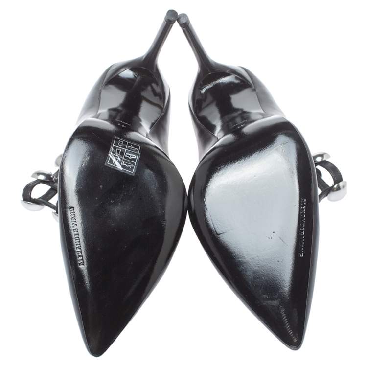 Pre Owned Alexander Wang Black Leather Toni Pointed Toe Cage Booties Size 41