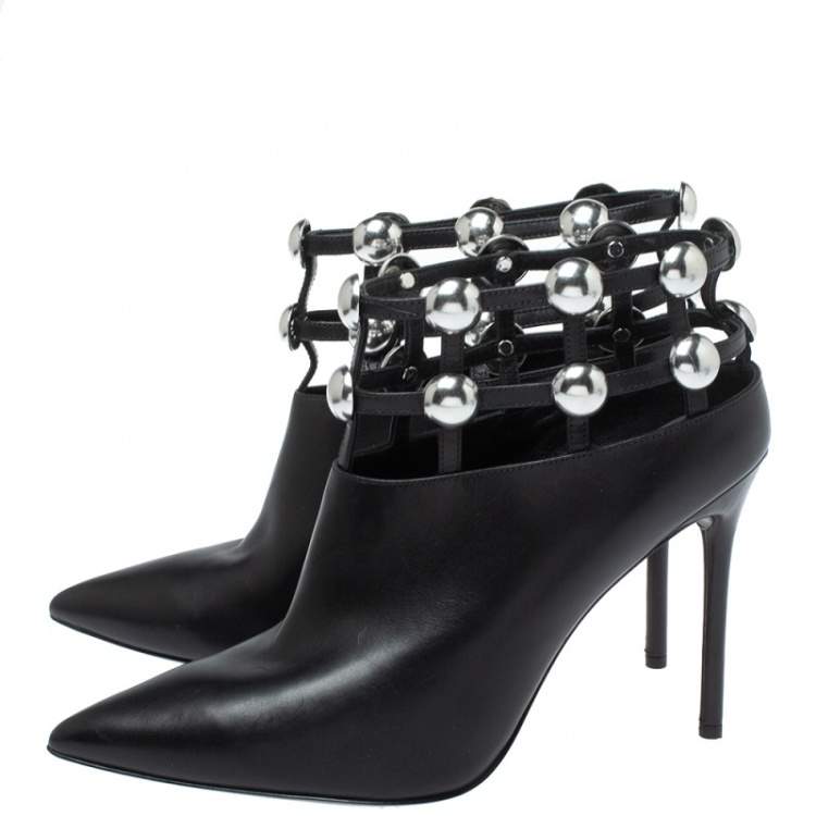 Pre Owned Alexander Wang Black Leather Toni Pointed Toe Cage Booties Size 41