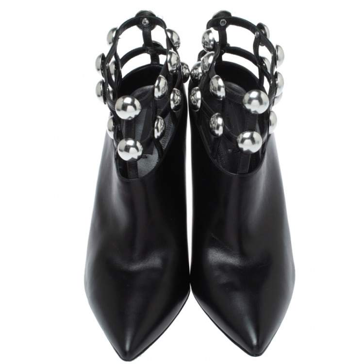 Pre Owned Alexander Wang Black Leather Toni Pointed Toe Cage Booties Size 41