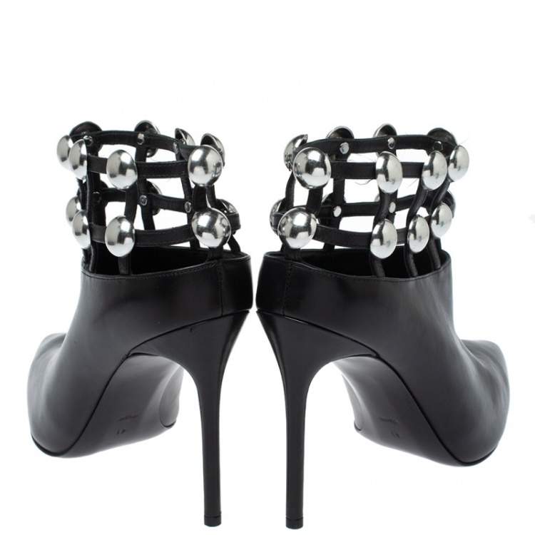 Pre Owned Alexander Wang Black Leather Toni Pointed Toe Cage Booties Size 41