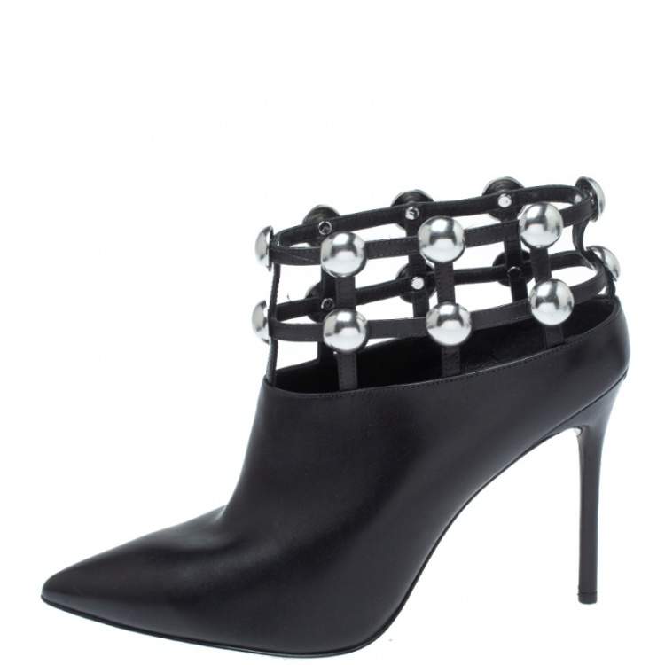 Pre Owned Alexander Wang Black Leather Toni Pointed Toe Cage Booties Size 41