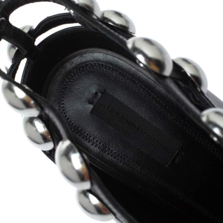 Pre Owned Alexander Wang Black Leather Toni Pointed Toe Cage Booties Size 41