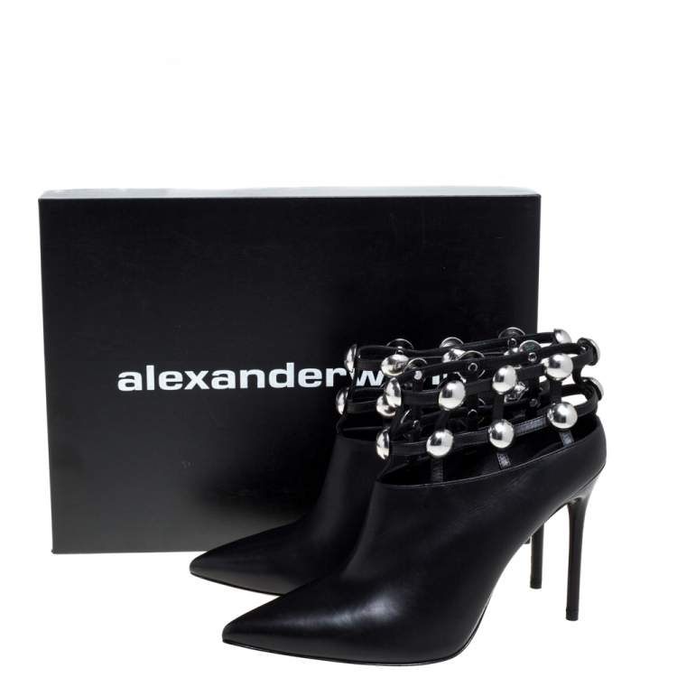 Pre Owned Alexander Wang Black Leather Tina Ankle Booties Size 41