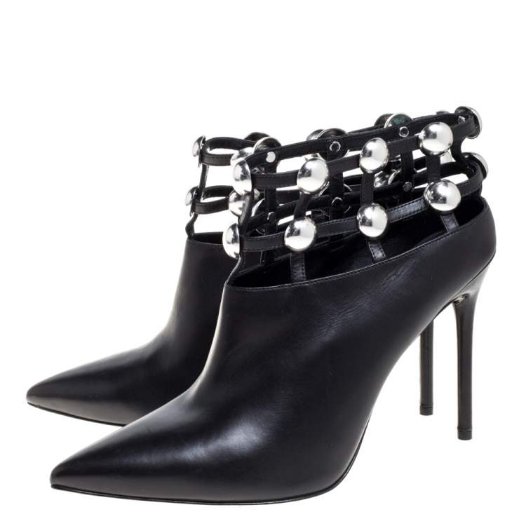 Pre Owned Alexander Wang Black Leather Tina Ankle Booties Size 41