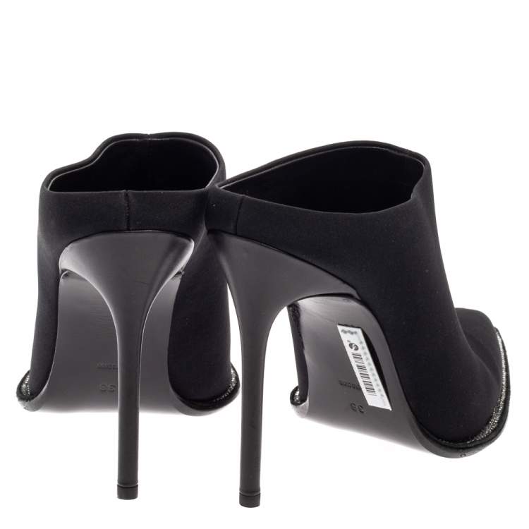 Pre Owned Alexander Wang Black Nylon Eri Diamante Mules Size 38