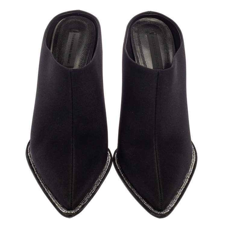 Pre Owned Alexander Wang Black Nylon Eri Diamante Mules Size 38
