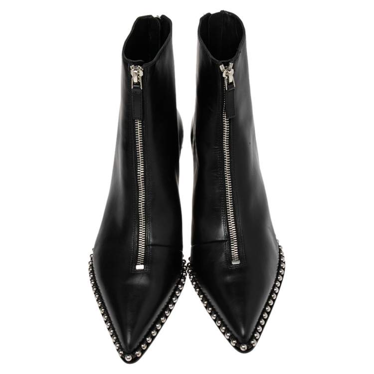 Pre Owned Alexander Wang Black leather Studded Ankle Boots Size 39.5