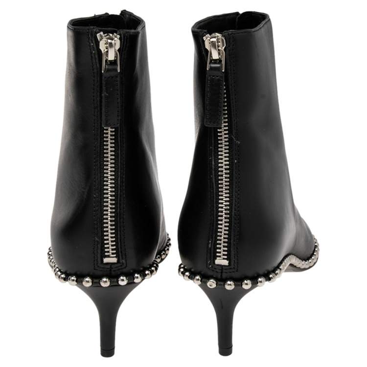 Pre Owned Alexander Wang Black leather Studded Ankle Boots Size 39.5