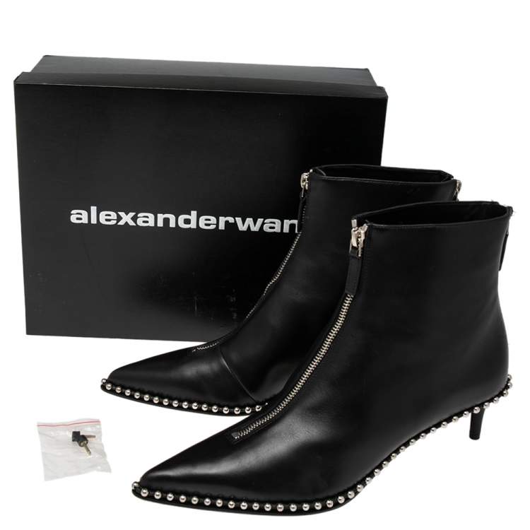 Pre Owned Alexander Wang Black leather Studded Ankle Boots Size 39.5