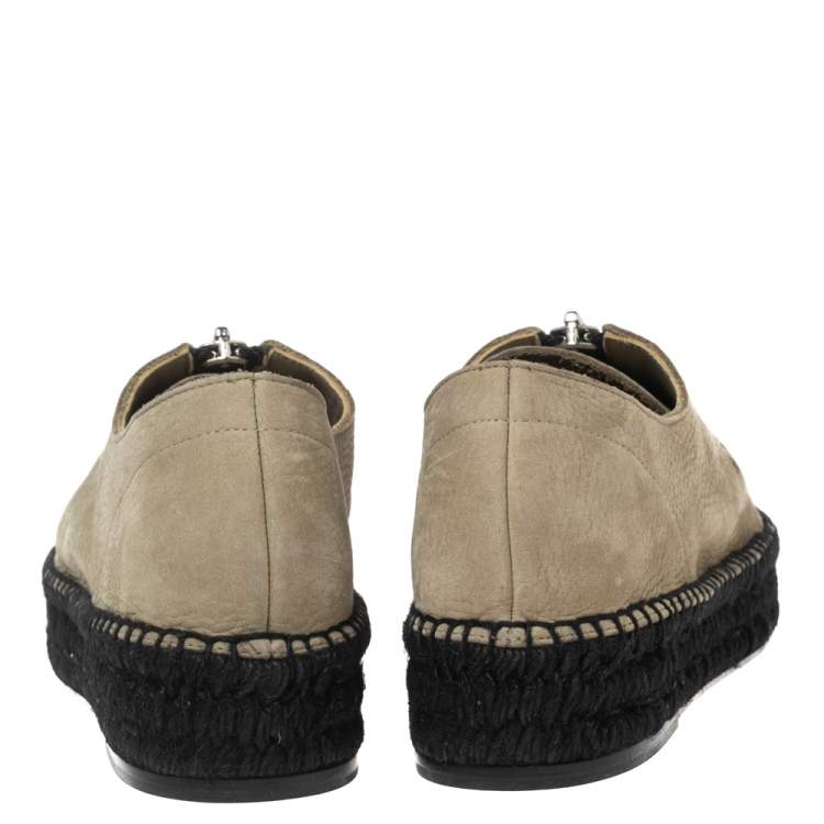 Pre Owned Alexander Wang Khaki Green Leather Devon Front Zip Flat Espadrilles Size 40