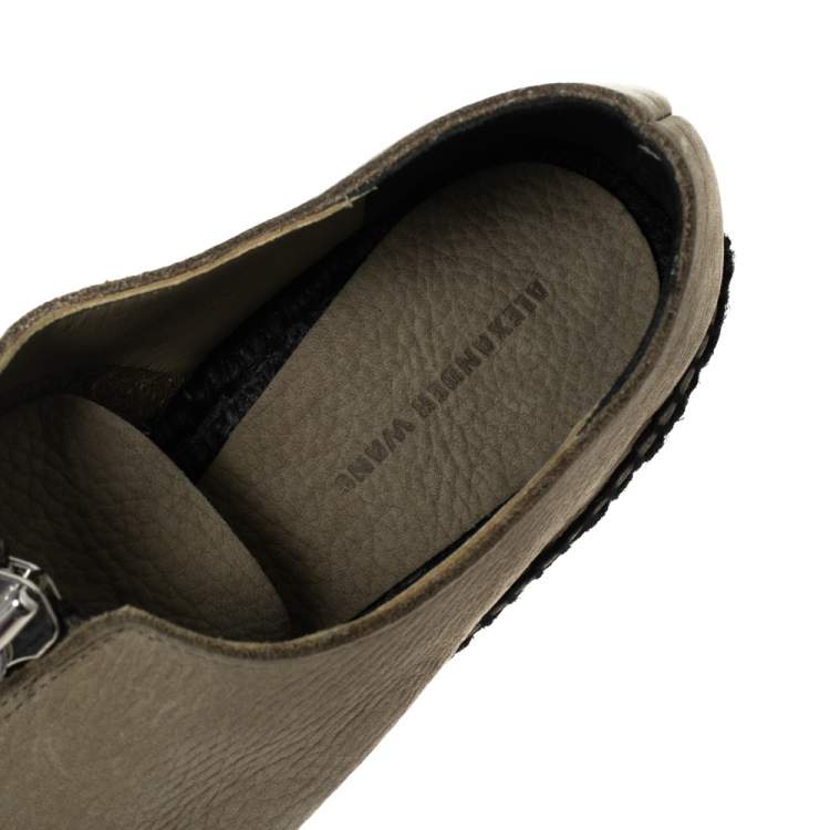 Pre Owned Alexander Wang Khaki Green Leather Devon Front Zip Flat Espadrilles Size 40
