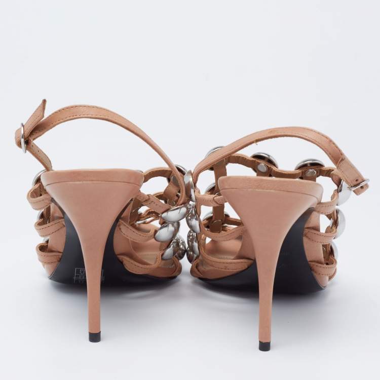Pre Owned Alexander Wang Beige Studded Leather Sadie Slingback Sandals Size 40