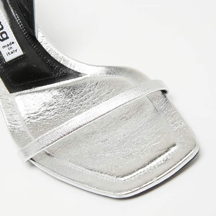 Pre Owned Alexander Wang Silver Leather Embellished Slingback Sandals Size 38
