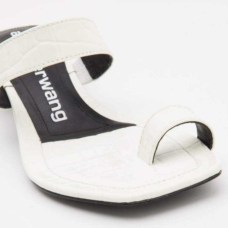 Pre Owned Alexander Wang White Croc Embossed Leather Ellis Sandals Size 37
