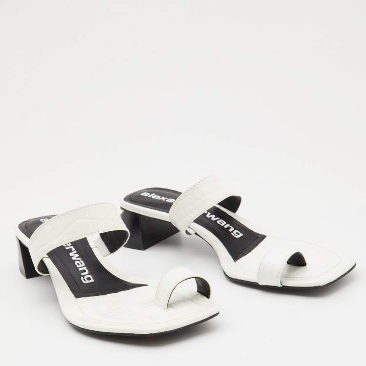Pre Owned Alexander Wang White Croc Embossed Leather Ellis Sandals Size 37
