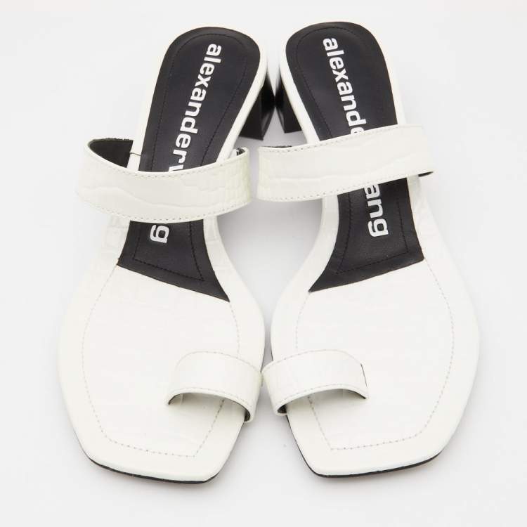 Pre Owned Alexander Wang White Croc Embossed Leather Ellis Sandals Size 37